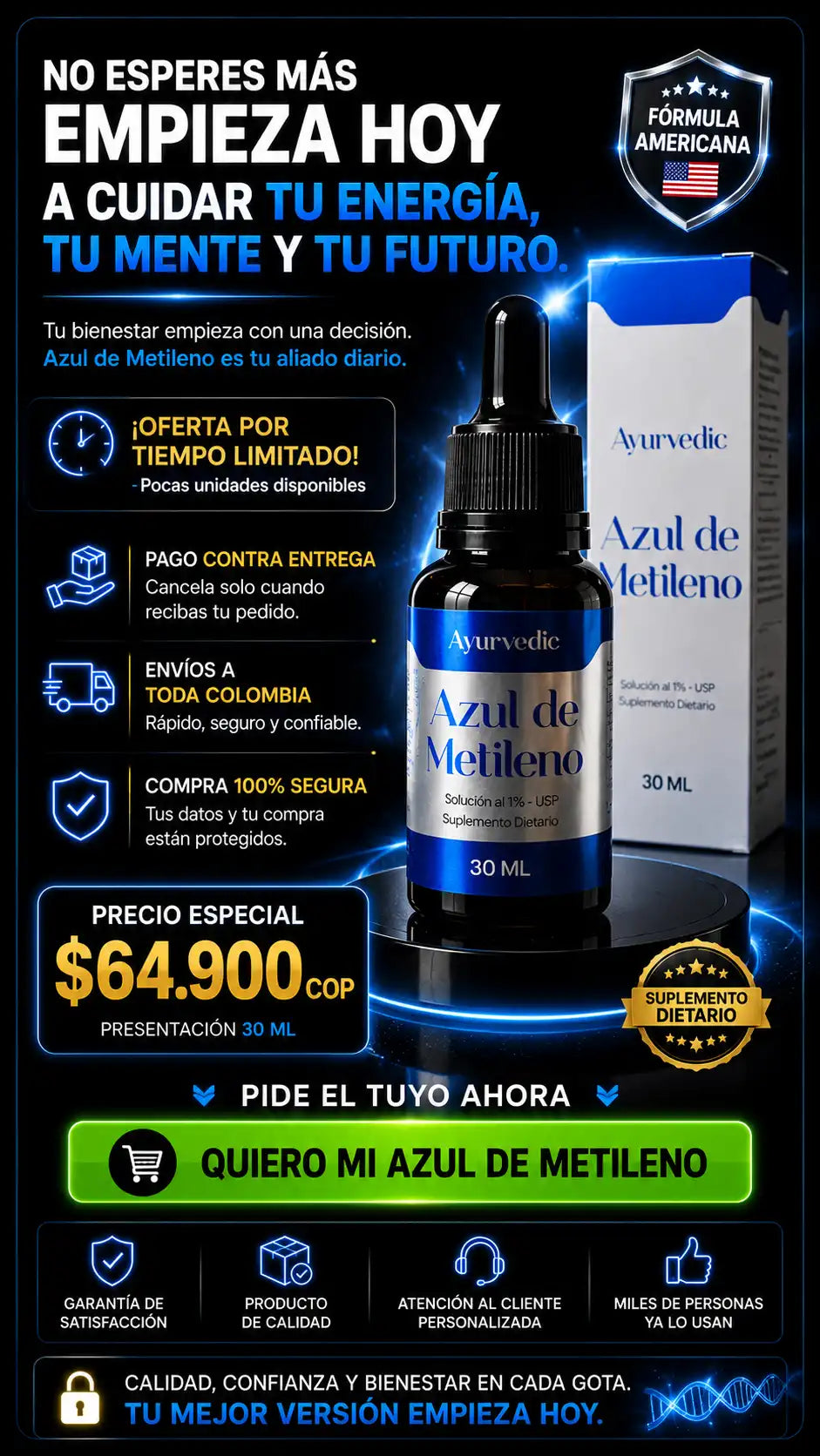 🔵 Azul de Metileno 1% USP 30 ml | Apoyo para el Bienestar Celular