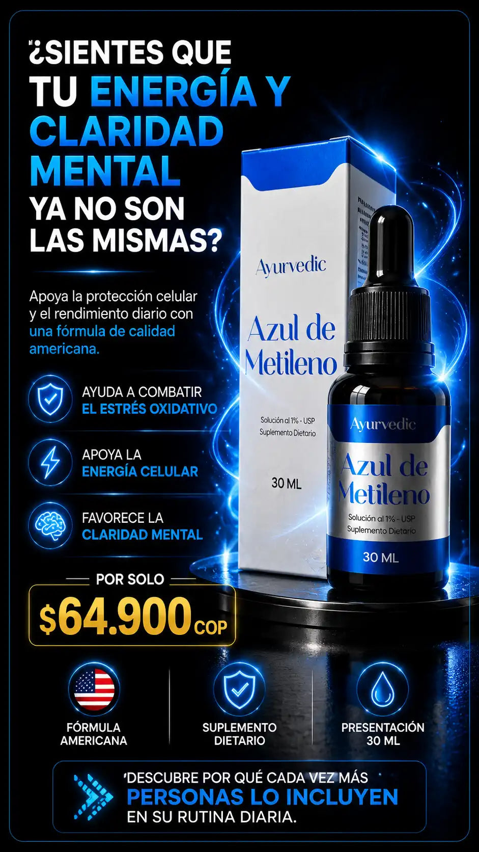 🔵 Azul de Metileno 1% USP 30 ml | Apoyo para el Bienestar Celular