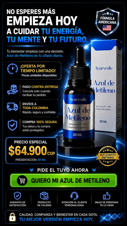 🔵 Azul de Metileno 1% USP 30 ml | Apoyo para el Bienestar Celular