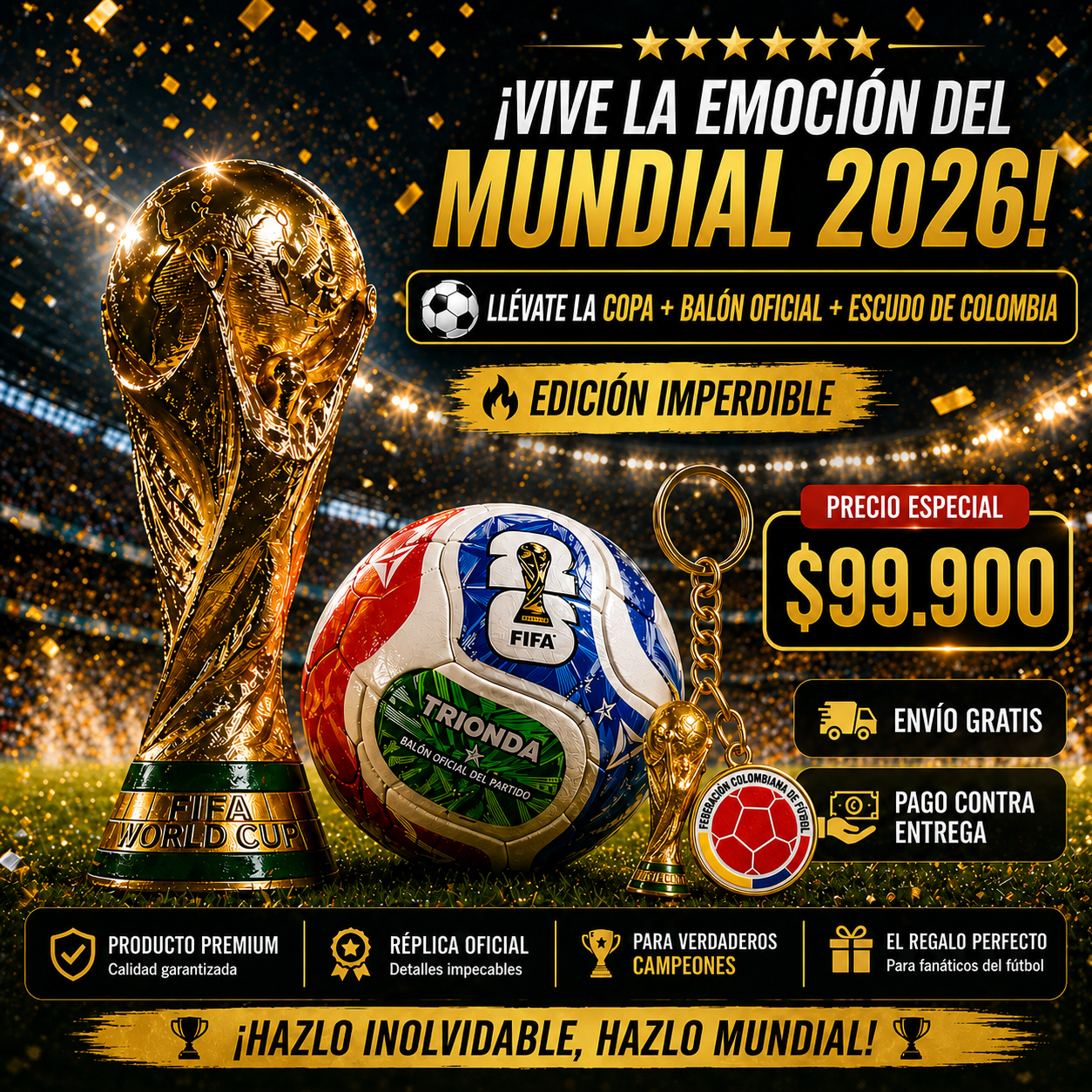 ⚽ Balón Oficial Mundialista + Llavero Edición Coleccionista 🇨🇴🏆