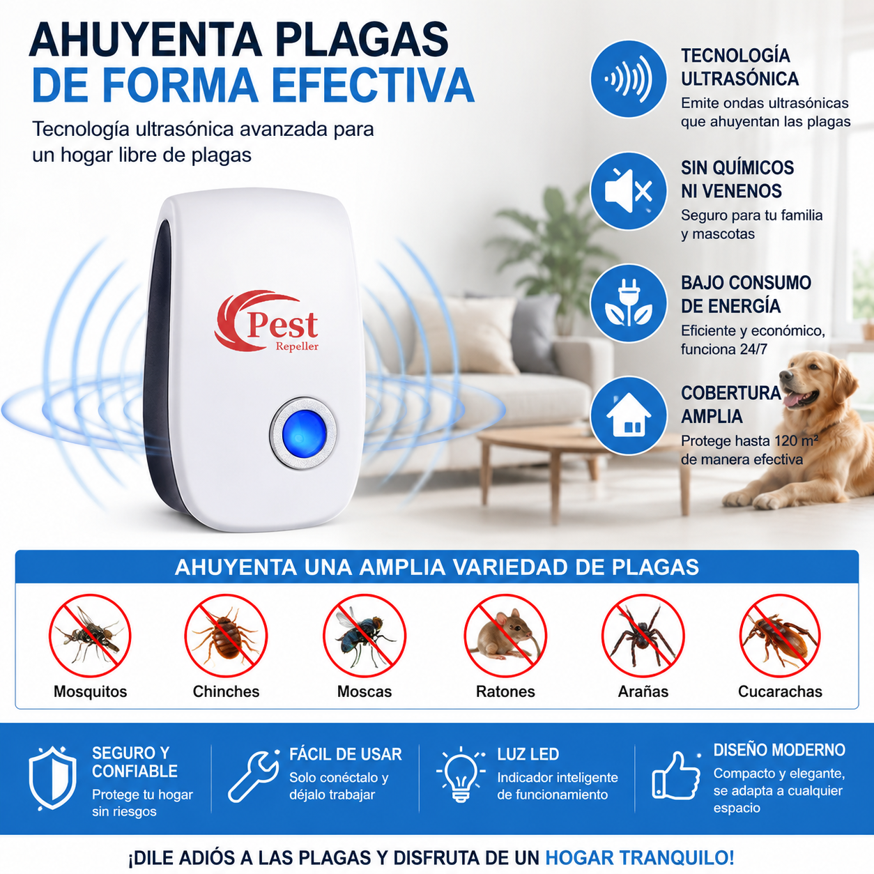 🏠🚫 ¡Despídete de las Plagas y Recupera la Tranquilidad Con Este Repelente Ultrasónico.